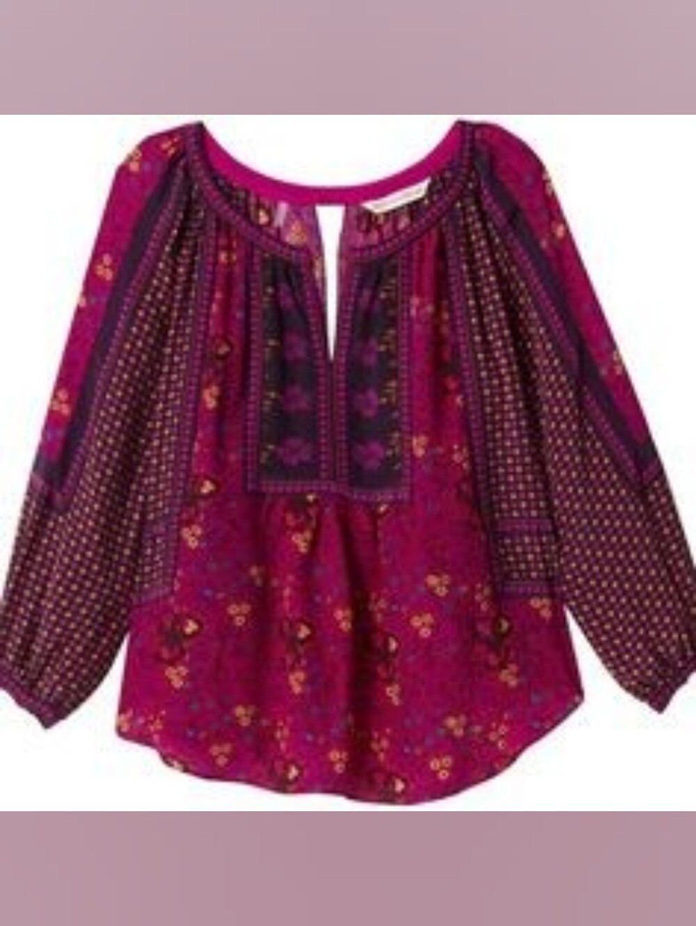 Rebecca Taylor Magenta Silk Multi Print Boho Blouse - Size 10